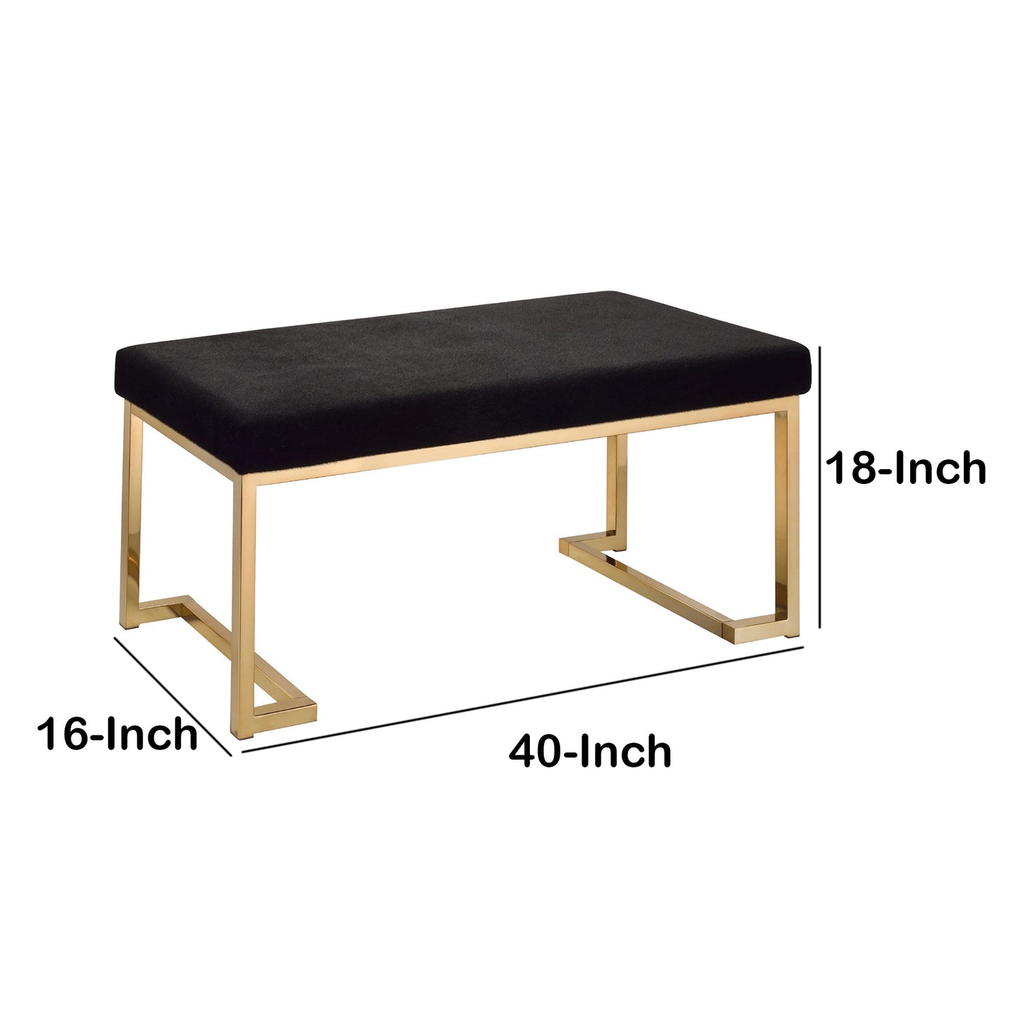 Fabric Bench With Metal Tubular Base, Gold And Black  By Benzara | Stools & Benches |  Modishstore  - 5