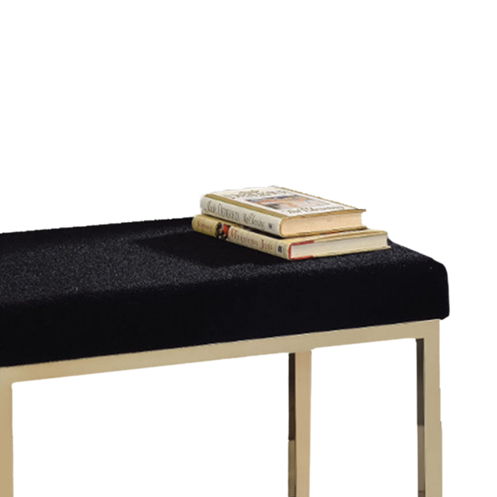 Astonishing Ottoman, Black Fabric & Gold  By Benzara | Ottomans |  Modishstore  - 4