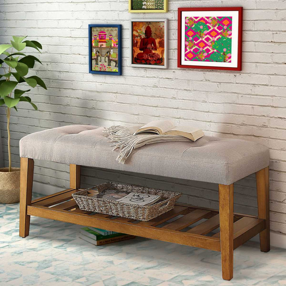Wooden Bench, Light Gray & Oak  By Benzara | Stools & Benches |  Modishstore  - 2