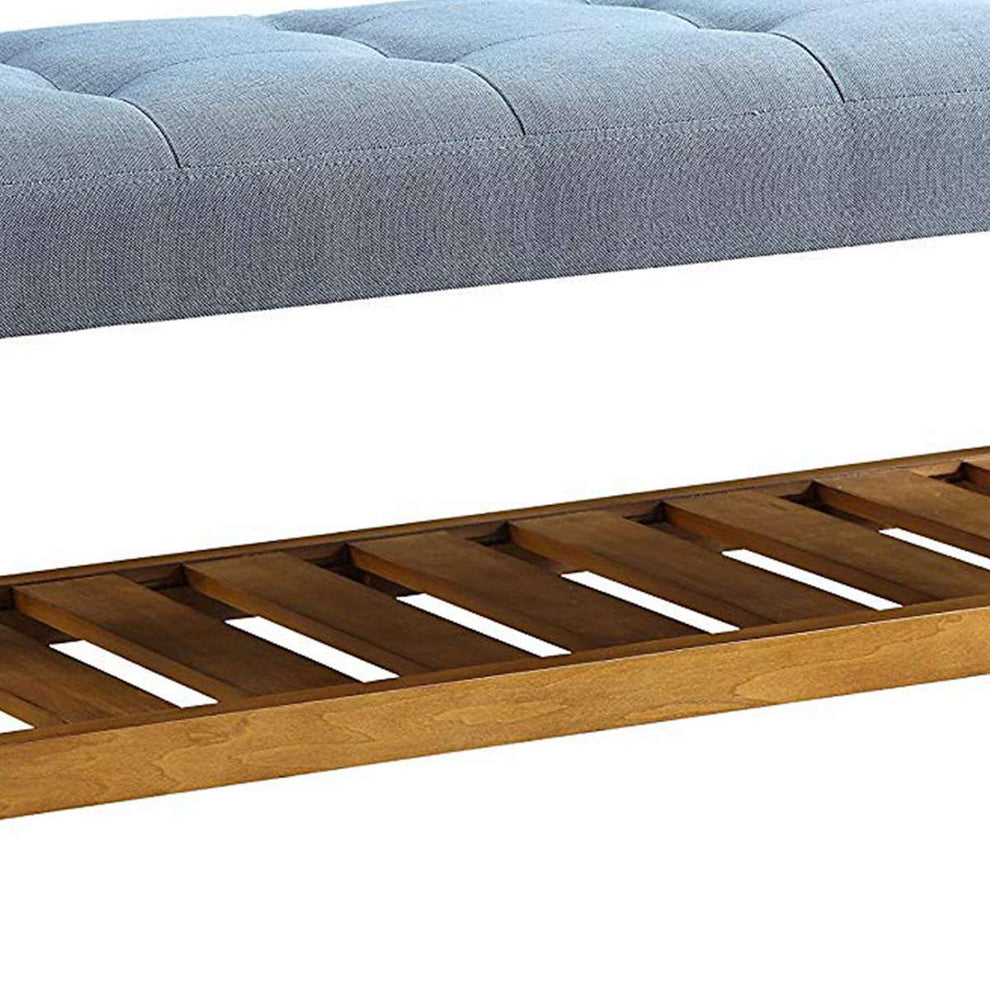 Wooden Bench, Blue & Oak  By Benzara | Stools & Benches |  Modishstore  - 4