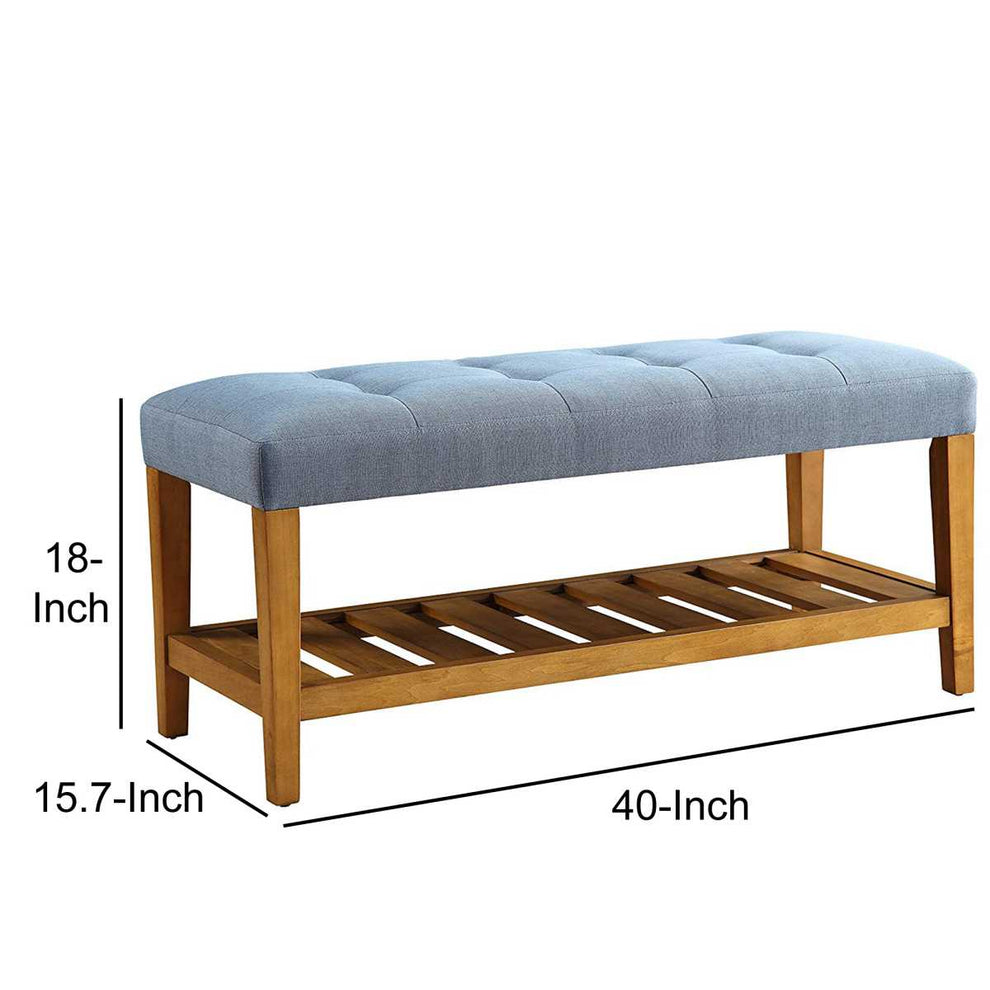 Wooden Bench, Blue & Oak  By Benzara | Stools & Benches |  Modishstore  - 2
