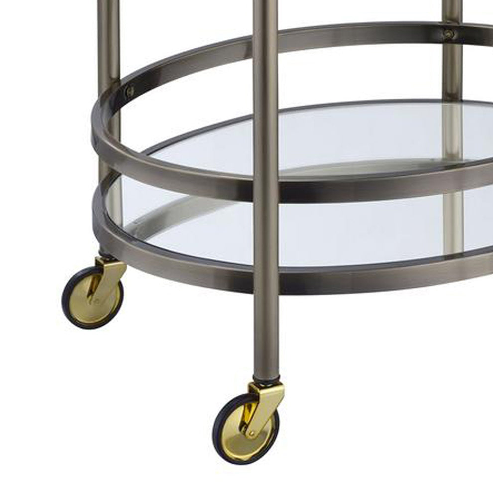 Oval Shaped Metal Serving Cart With 2 Shelves, Silver  By Benzara | TV Tray Tables |  Modishstore  - 5