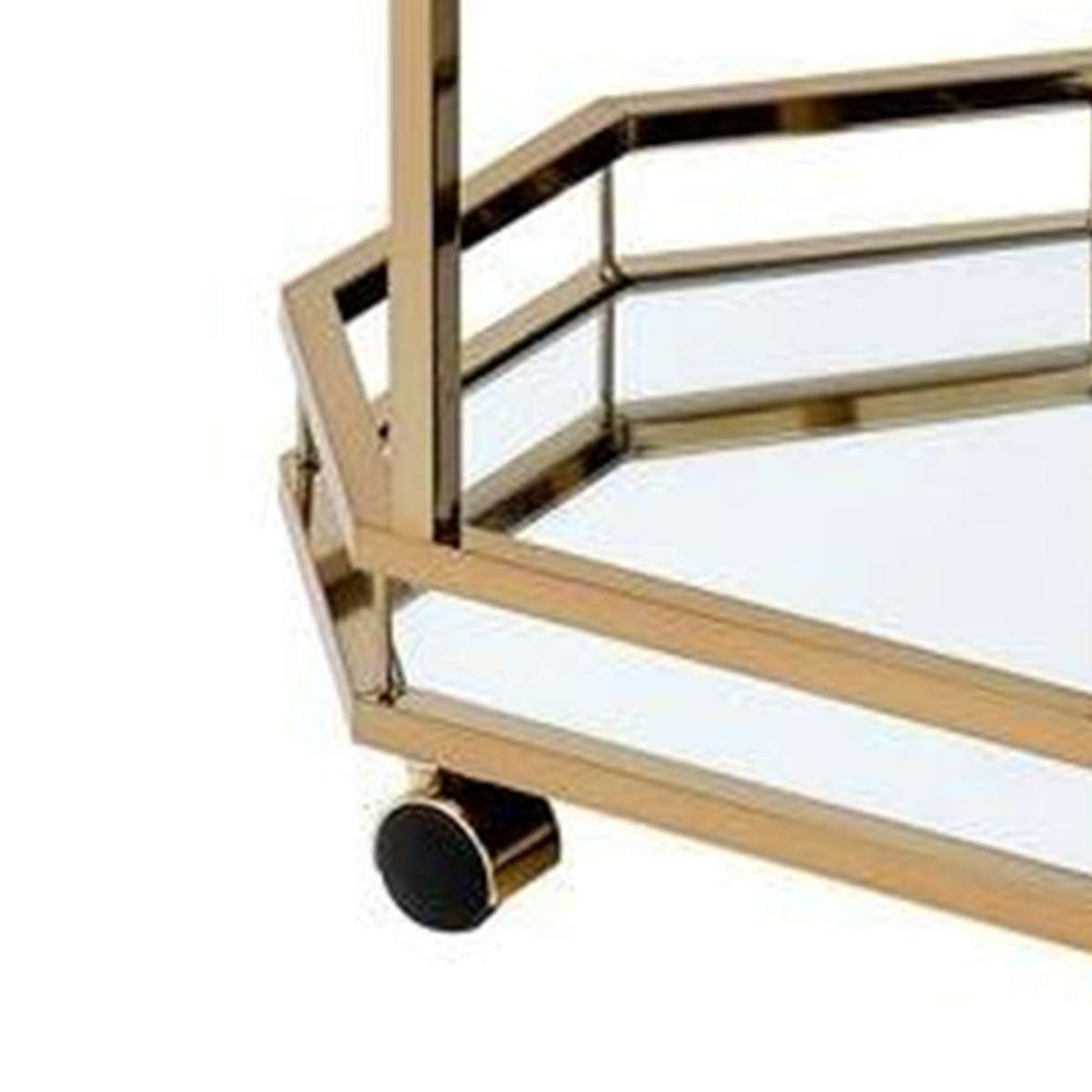 Metal Serving Cart, Mirror & Gold  By Benzara | Bar Carts |  Modishstore  - 3