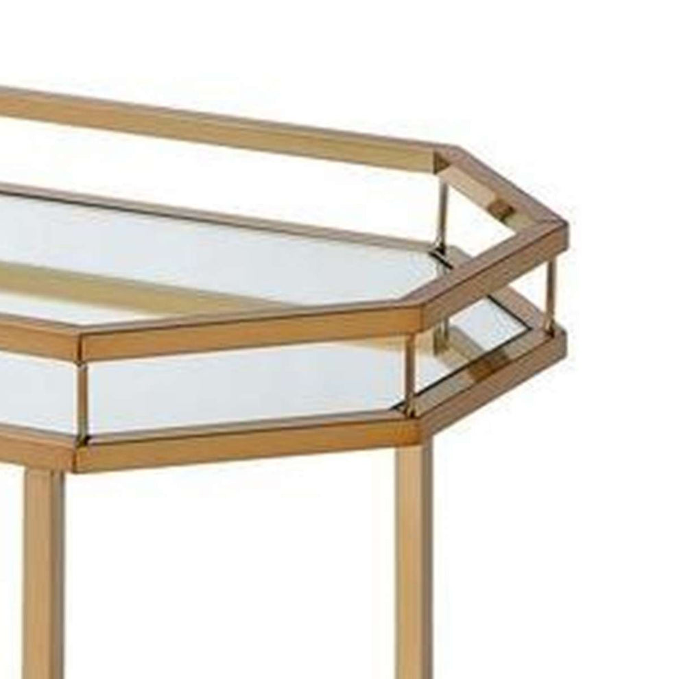 Metal Serving Cart, Mirror & Gold  By Benzara | Bar Carts |  Modishstore  - 4