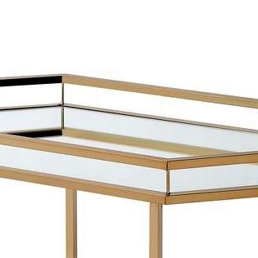 Metal Serving Cart, Mirror & Gold  By Benzara | Bar Carts |  Modishstore  - 5