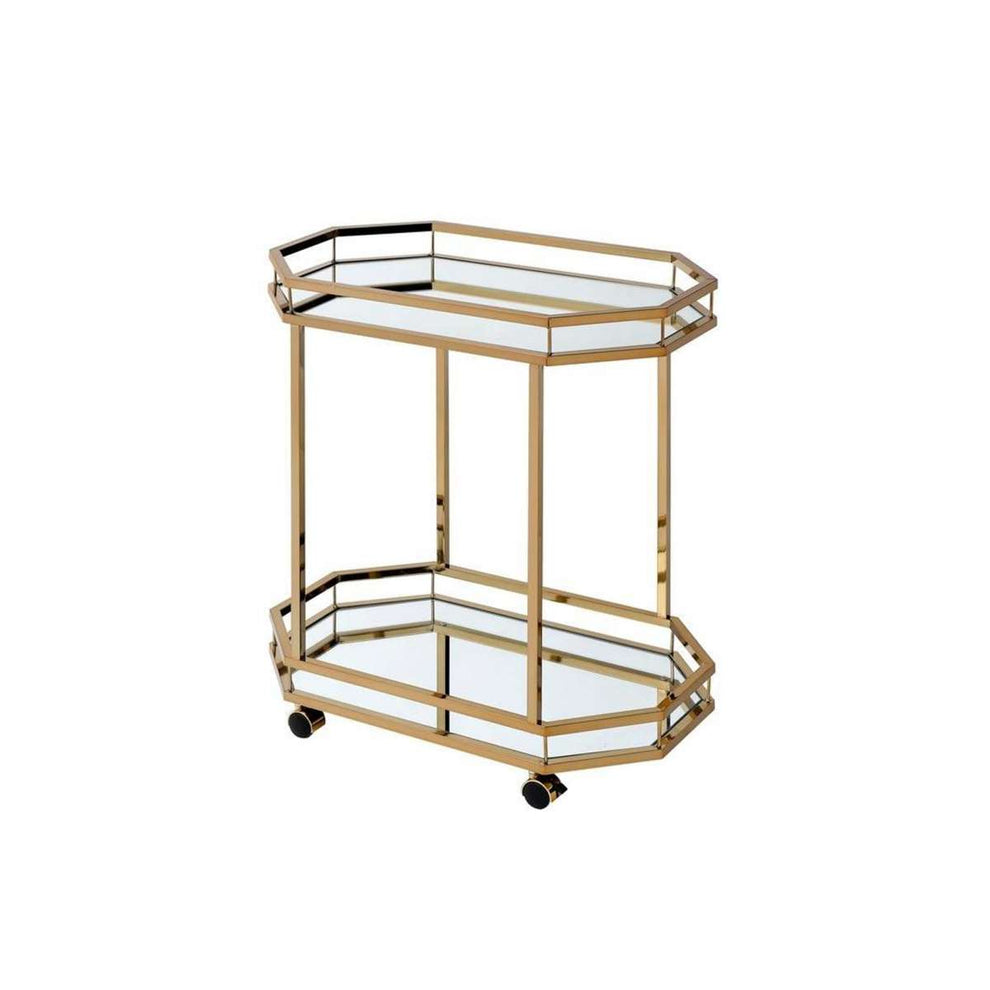 Metal Serving Cart, Mirror & Gold  By Benzara | Bar Carts |  Modishstore  - 6
