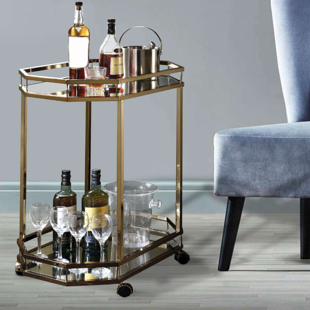 Metal Serving Cart, Mirror & Gold  By Benzara | Bar Carts |  Modishstore  - 2