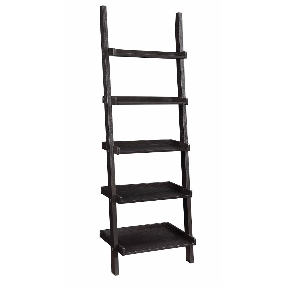 Sleek Wooden Ladder Bookcase With 5 Shelves, Brown By Benzara | Bookcases | Modishstore
