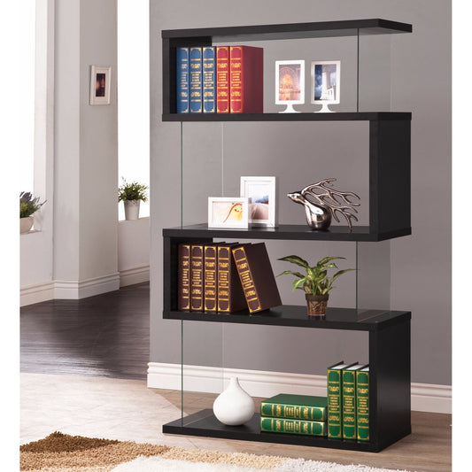 Asymmetrical Snaking Wooden Bookcase, Black By Benzara | Bookcases |  Modishstore 