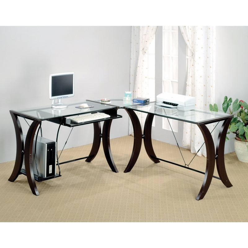 Sophisticated 3 Piece Desk Set With Glass Top, Clear And Brown  By Benzara | Desks |  Modishstore 