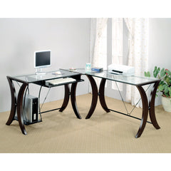 Sophisticated 3 Piece Desk Set With Glass Top, Clear And Brown  By Benzara