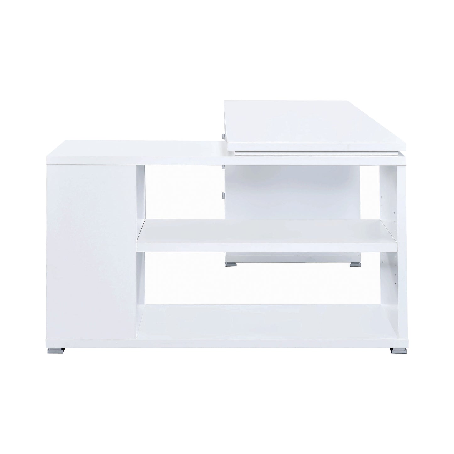 Contemporary L Shaped Office Desk With 3 Drawers And Shelves, White By Benzara | Desks |  Modishstore  - 4