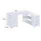 Contemporary L Shaped Office Desk With 3 Drawers And Shelves, White By Benzara | Desks |  Modishstore  - 5