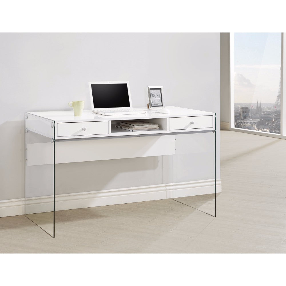 Contemporary Metal Writing Desk With Glass Sides, Clear And White By Benzara | Desks |  Modishstore 