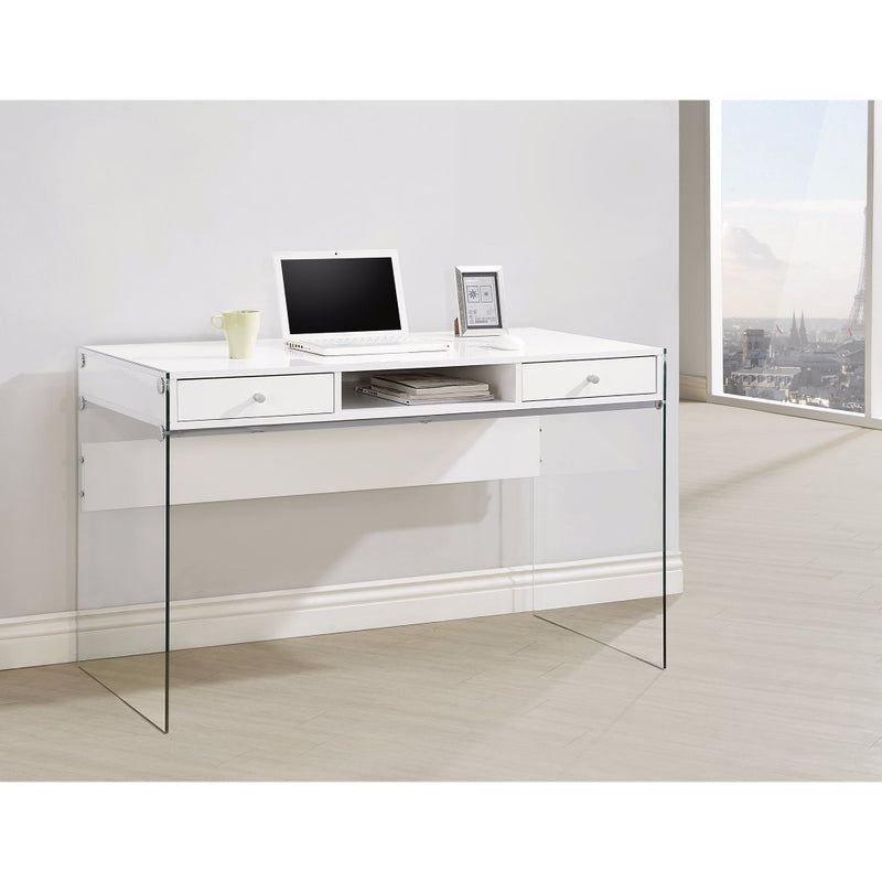 Contemporary Metal Writing Desk With Glass Sides, Clear And White By Benzara | Desks |  Modishstore 