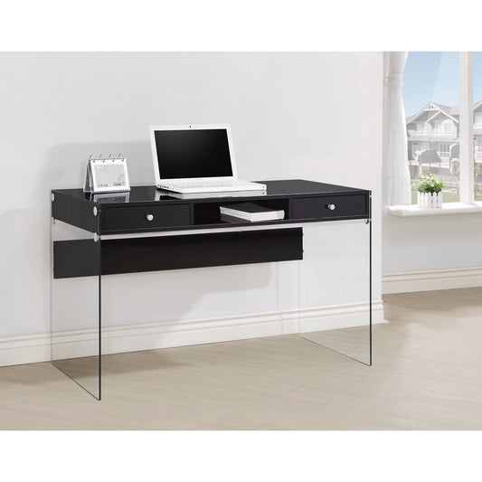 Elegant Metal Writing Desk With Glass Sides, Clear And Black  By Benzara | Desks |  Modishstore 
