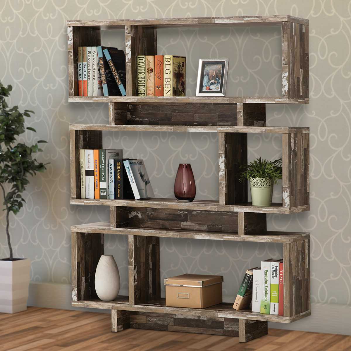 Rustically Charmed Wooden Open Bookcase, Brown  By Benzara | Bookcases |  Modishstore  - 2