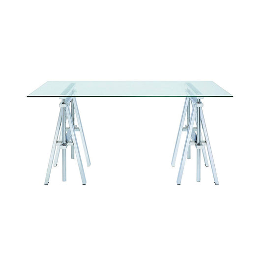 Adjustable Writing Desk With Sawhorse Legs, Clear And Silver  By Benzara | Desks |  Modishstore 