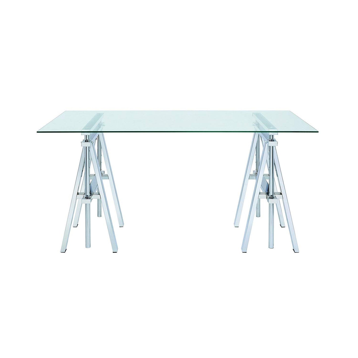 Adjustable Writing Desk With Sawhorse Legs, Clear And Silver  By Benzara | Desks |  Modishstore 