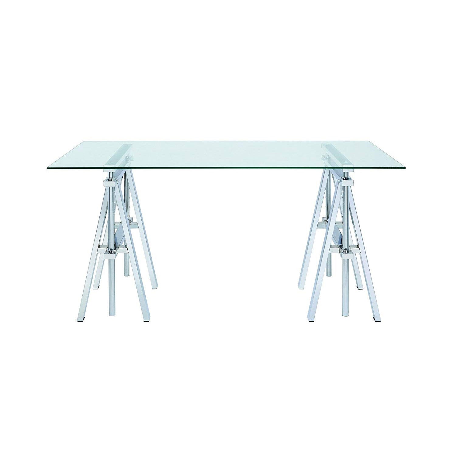 Adjustable Writing Desk With Sawhorse Legs, Clear And Silver  By Benzara | Desks |  Modishstore 