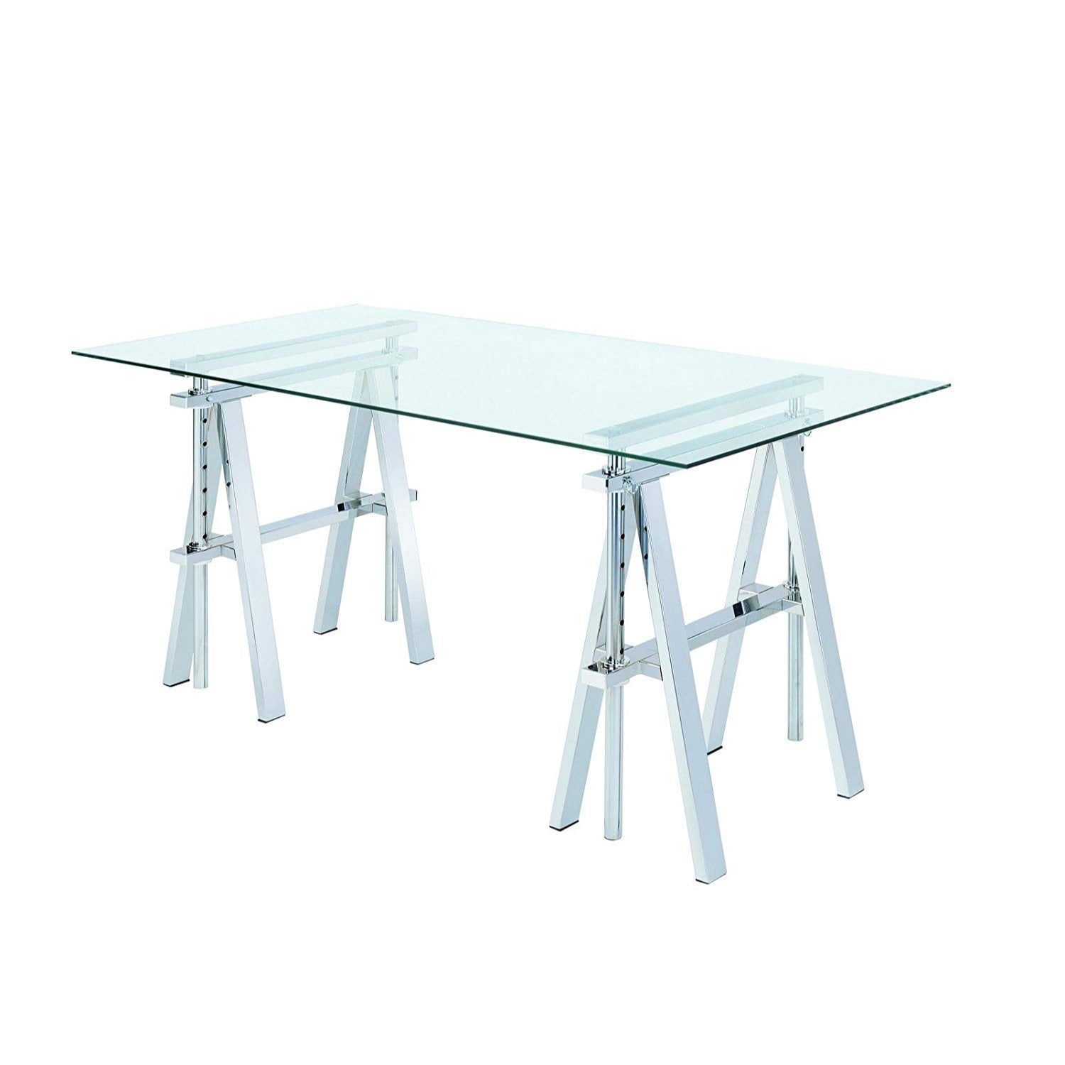 Adjustable Writing Desk With Sawhorse Legs, Clear And Silver  By Benzara | Desks |  Modishstore  - 3
