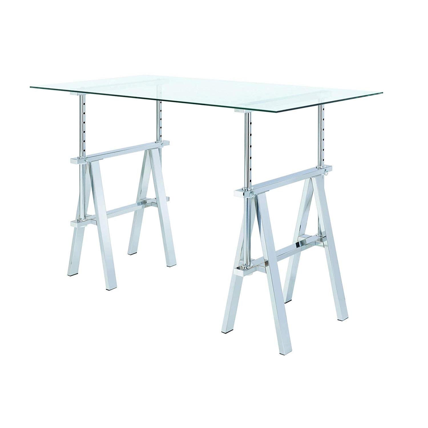 Adjustable Writing Desk With Sawhorse Legs, Clear And Silver  By Benzara | Desks |  Modishstore  - 4