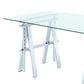 Adjustable Writing Desk With Sawhorse Legs, Clear And Silver  By Benzara | Desks |  Modishstore  - 5