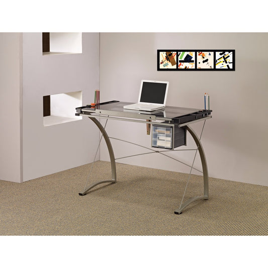 Sophisticated Metal Drafting Desk With Tempered Glass Top, Gray By Benzara | Desks |  Modishstore 
