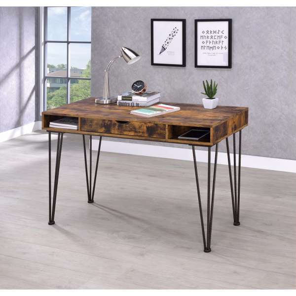 Mid Century Modern Wooden Writing Desk And 1 Drawer, Brown  By Benzara | Desks |  Modishstore  - 2