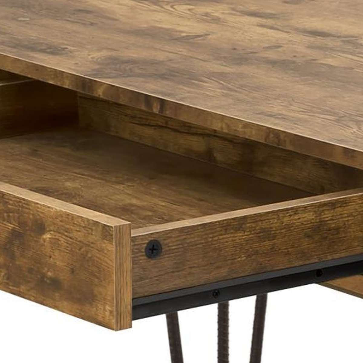 Mid Century Modern Wooden Writing Desk And 1 Drawer, Brown  By Benzara | Desks |  Modishstore  - 5