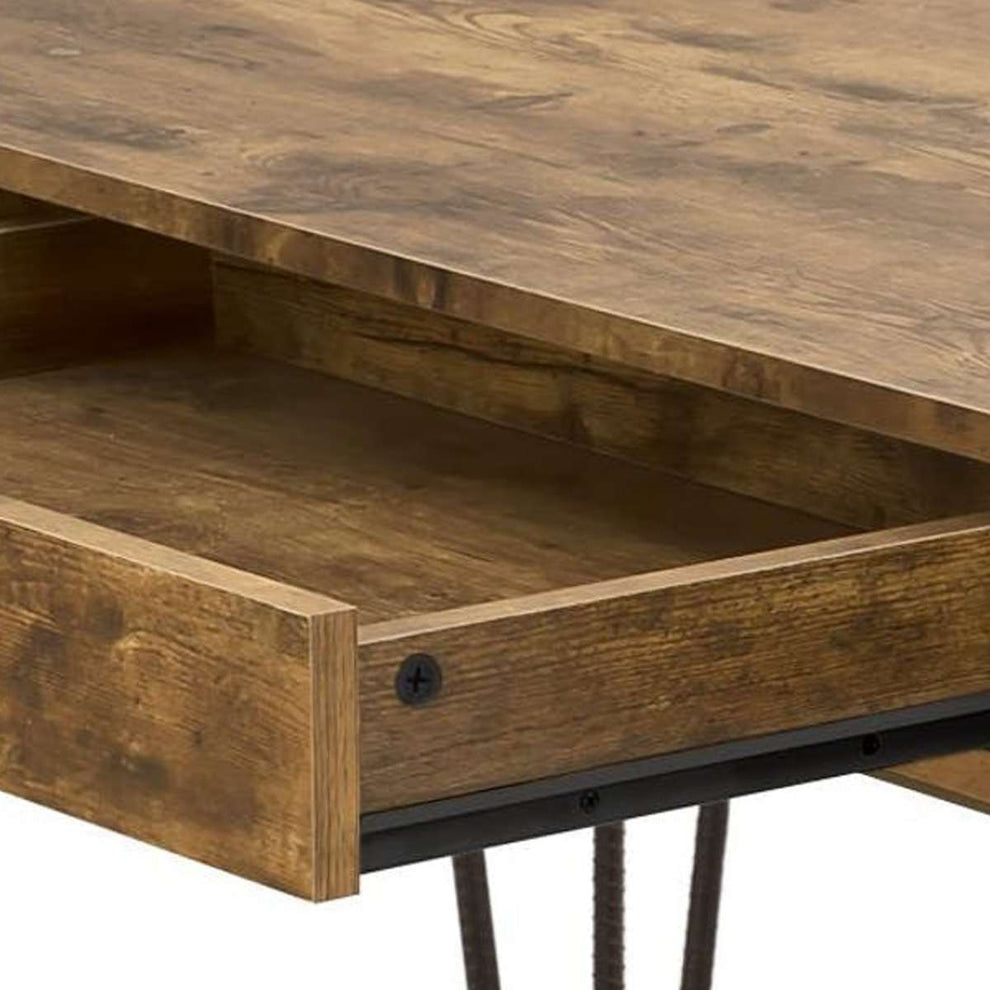 Mid Century Modern Wooden Writing Desk And 1 Drawer, Brown  By Benzara | Desks |  Modishstore  - 5