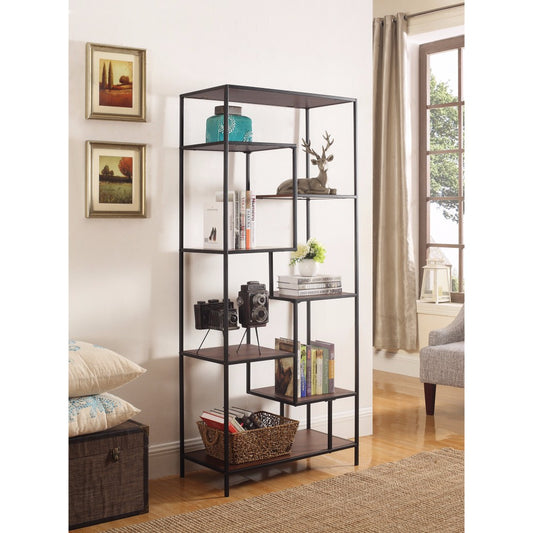 Metal Framed Bookcase With Open Shelves, Black And Brown  By Benzara | Bookcases |  Modishstore 