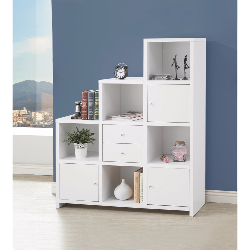 Asymmetrical Bookcase With Cube Storage Compartments, White  By Benzara | Bookcases |  Modishstore 