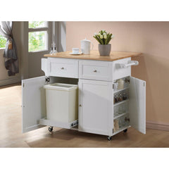 Modish Dual Tone Wooden Kitchen Cart, Brown And White By Benzara
