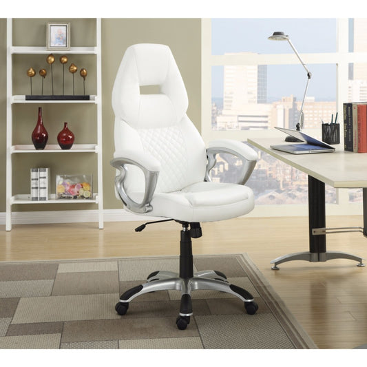 Leather, Sporty Executive High-Back Office Chair, White  By Benzara | Office Chairs |  Modishstore 
