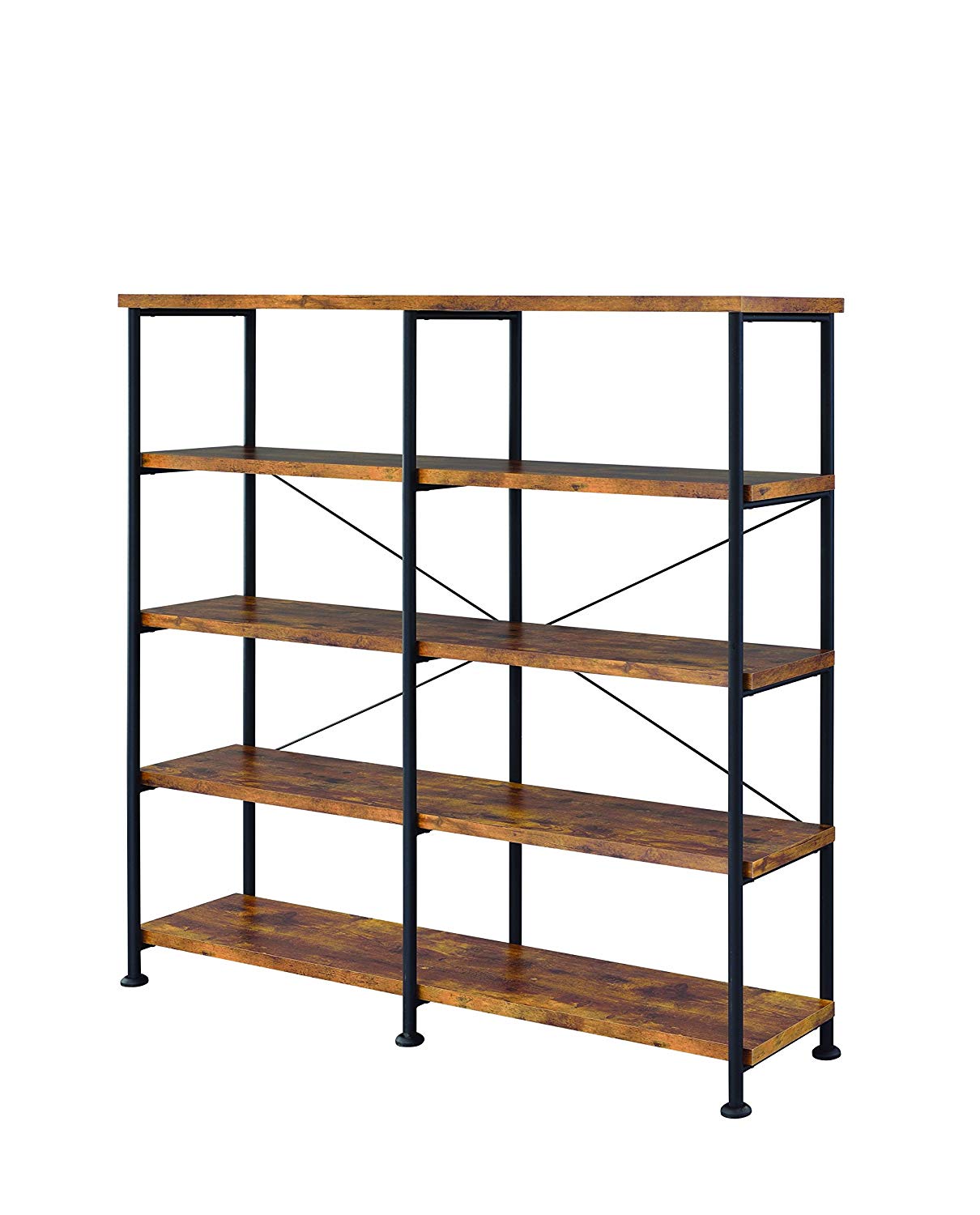 Industrial Style Wood And Metal Open Bookcase, Brown  By Benzara | Bookcases |  Modishstore 