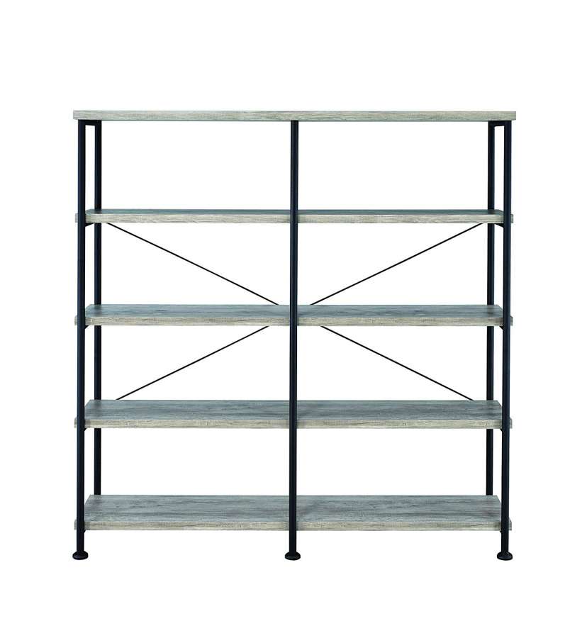 Contemporary Style Wood And Metal Open Bookcase, Gray  By Benzara | Bookcases |  Modishstore  - 2