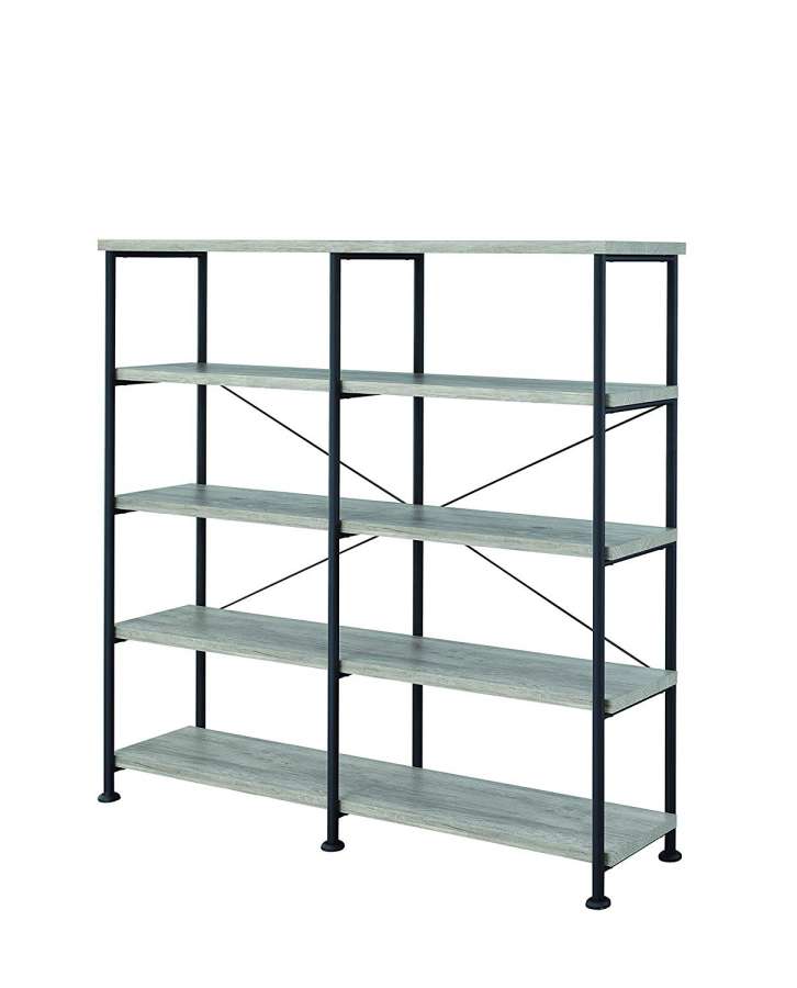 Contemporary Style Wood And Metal Open Bookcase, Gray  By Benzara | Bookcases |  Modishstore  - 3