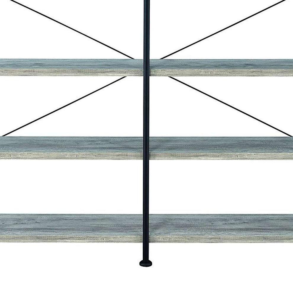 Contemporary Style Wood And Metal Open Bookcase, Gray  By Benzara | Bookcases |  Modishstore  - 4