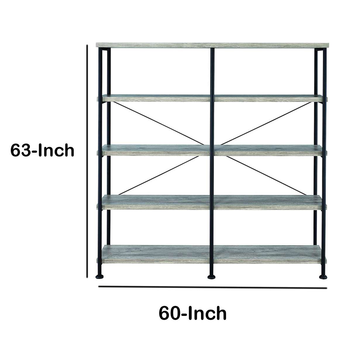 Contemporary Style Wood And Metal Open Bookcase, Gray  By Benzara | Bookcases |  Modishstore  - 6