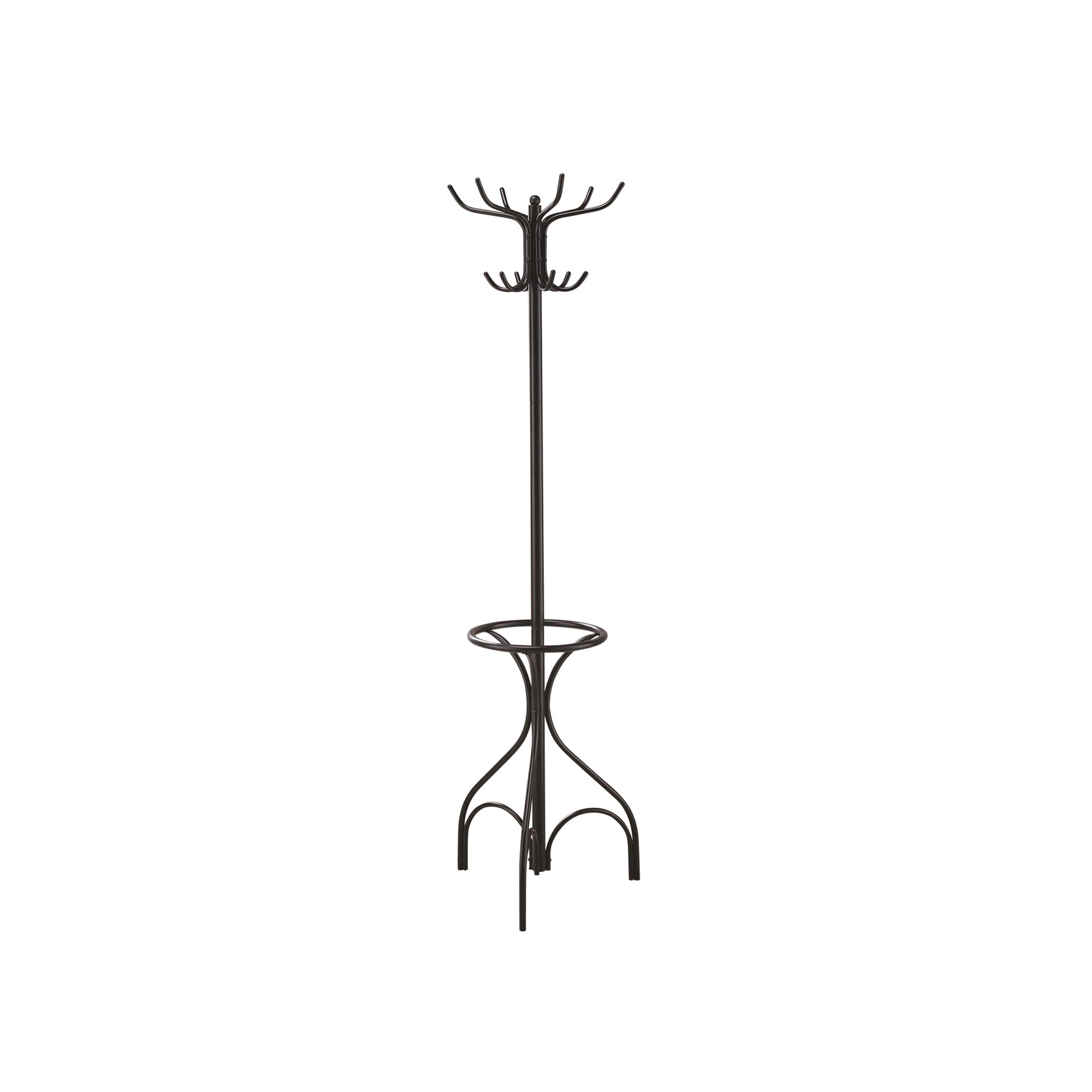 Metal Coat Rack With Umbrella Stand, Black By Benzara | Coat Racks | Modishstore - 2