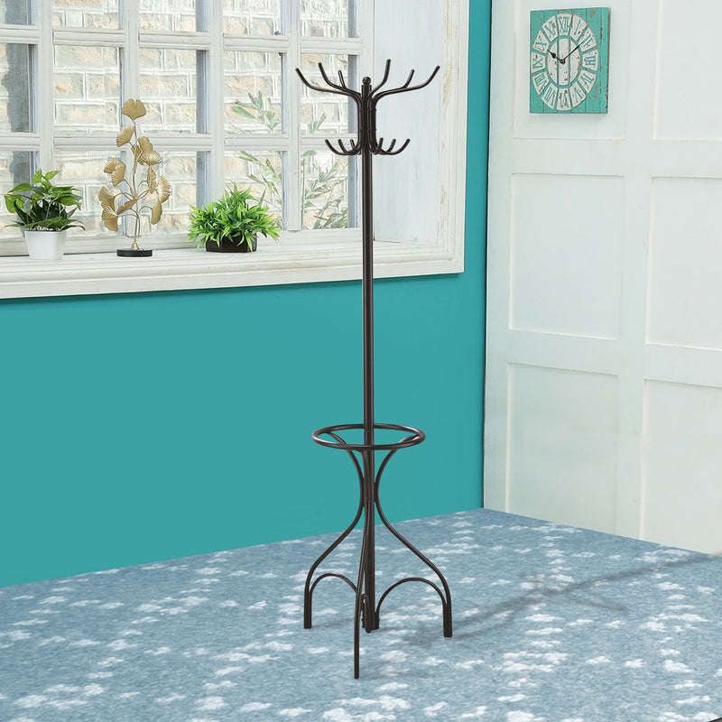Metal Coat Rack With Umbrella Stand, Black By Benzara | Coat Racks | Modishstore