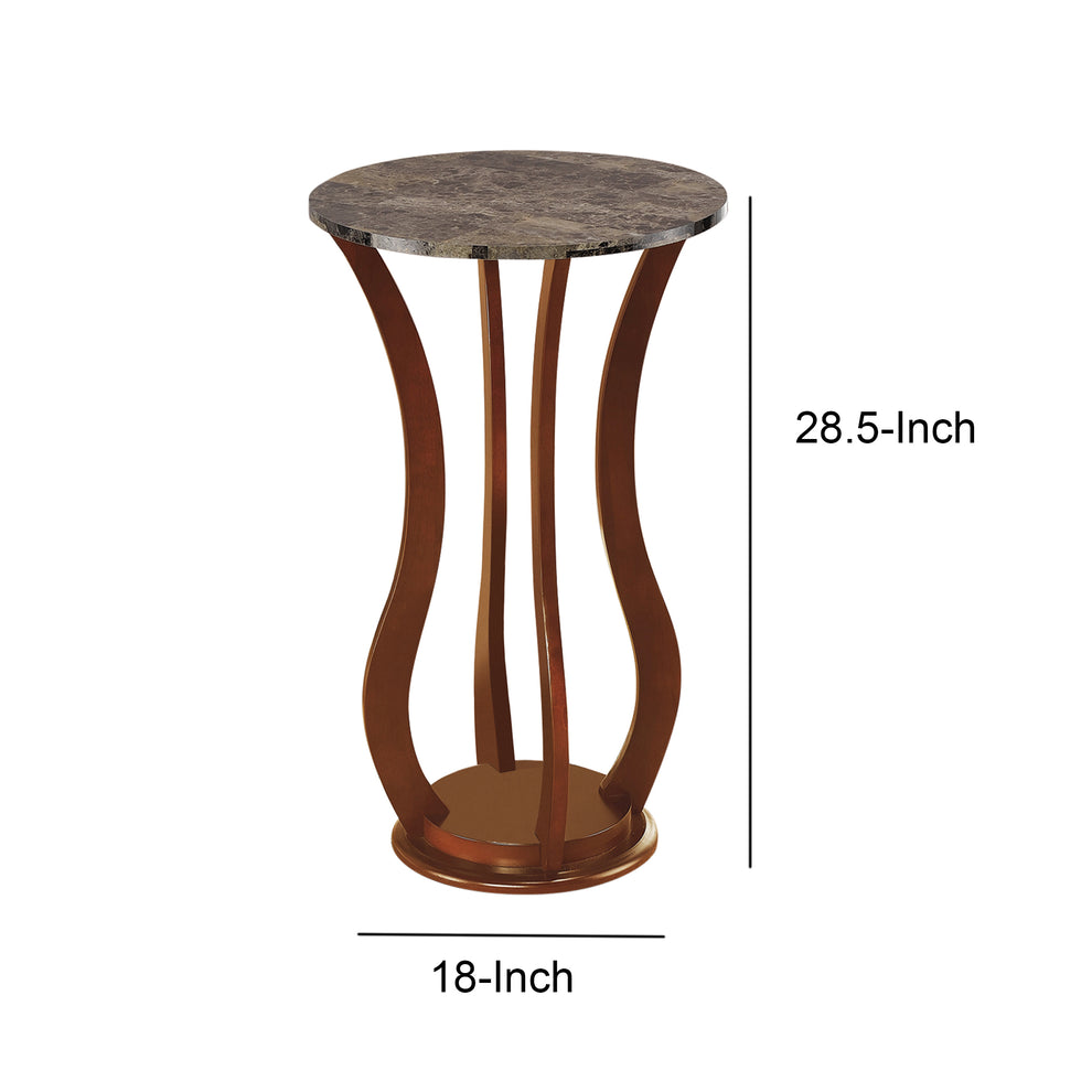 Transitional Wooden Plant Stand With Faux Marble Top, Brown By Benzara | Side Tables |  Modishstore  - 6