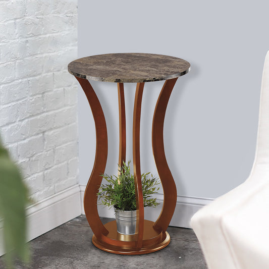 Transitional Wooden Plant Stand With Faux Marble Top, Brown By Benzara | Side Tables |  Modishstore 