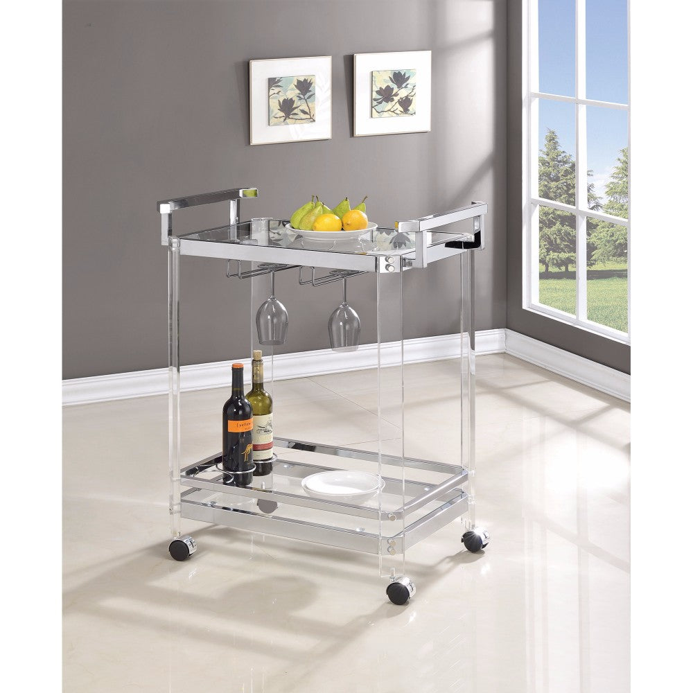 Stylish Metal Base Serving Cart With Glass Top, Clear  By Benzara | Bar Carts |  Modishstore 