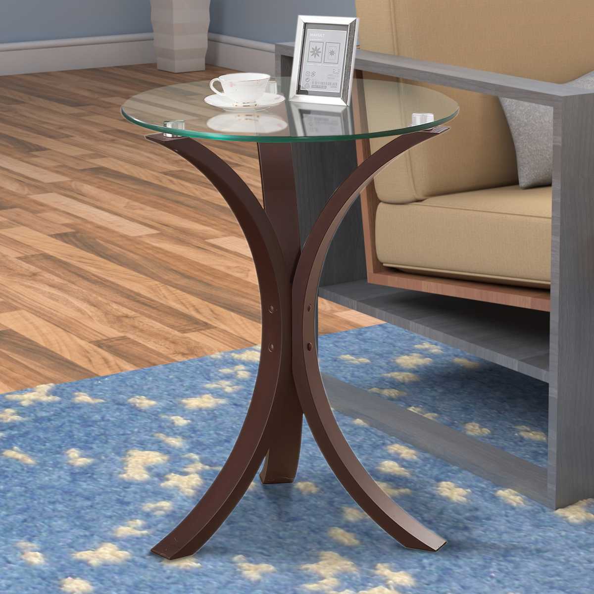 Contemporary Metal Accent Table With Glass Top, Brown And Clear  By Benzara | Coffee Tables |  Modishstore  - 2