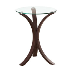 Contemporary Metal Accent Table With Glass Top, Brown And Clear  By Benzara