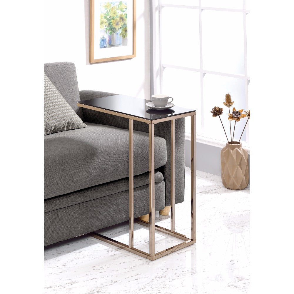 Elegant Black Glass Top Snack Table With Chrome Legs  By Benzara | Coffee Tables |  Modishstore 