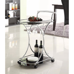 Dazzling Serving Cart With 2 Black Glass Shelves, Silver By Benzara