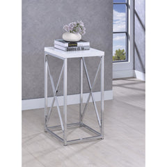 Fine-Looking Metal Accent Table , White And Silver  By Benzara